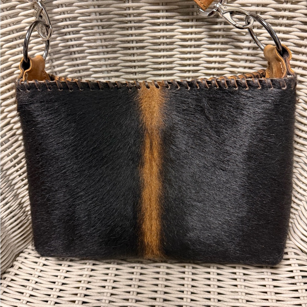Leather Black Purse Cowhide Bag with Tan Accent DCL Custom Design Leather - Picture 4 of 8